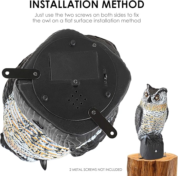 Ruolan Plastic Owl,Brid Owl with Flashing Eyes&Frightening Sound for Garden Yard Outdoor