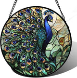 DASTOLL Stained Glass Window Hanging, Blue Green Peacock Decor Suncatcher for Door Garden Home Decoration Bird Sun Catchers Christmas Mother's Day Birthday Gifts for Women Men Mom Nana Friend 6.3 in