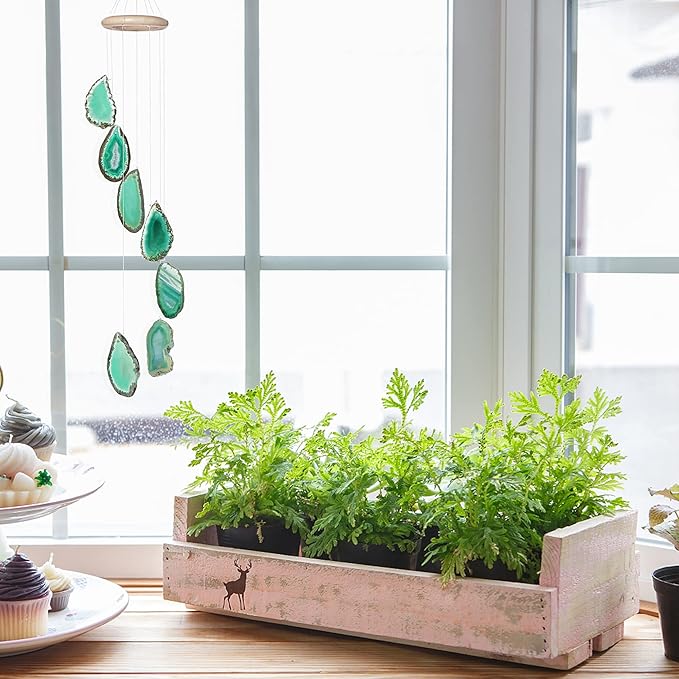 Cozy Tower Green Agate Wind Chimes for Outside Unique, Outdoor Home Garden Decor Geode Hanging Decorations