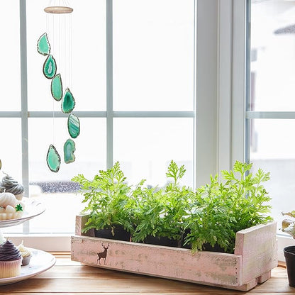 Cozy Tower Green Agate Wind Chimes for Outside Unique, Outdoor Home Garden Decor Geode Hanging Decorations