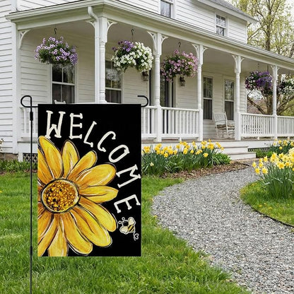 CROWNED BEAUTY Spring Summer Garden Flag Daisy Bee Welcome 12x18 Inch Double Sided Small Floral Seasonal Holiday Decoration for Outdoor Lawn Yard