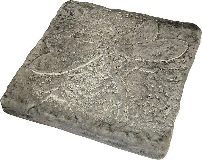 BestNest Set of 2 Athens Pre-Aged Dragonfly Stepping Stones – 12"x12" Concrete Garden Pavers with Raised Insect Detail – Gray Stone Finish Outdoor Pathway Decor