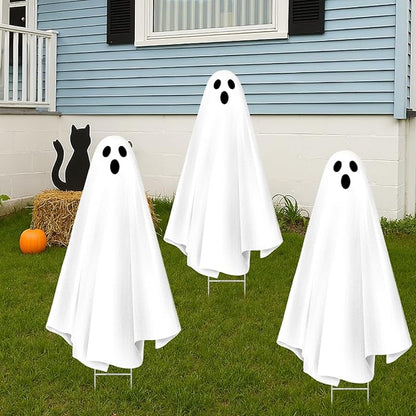 Bunny Chorus Halloween Decorations Outdoor: 3ct Extra Large Scary Ghost Yard Signs with Stakes, Corrugated Plastic, Outside Halloween Decor White Ghost for Kids Home School Yard Lawn Haunted House