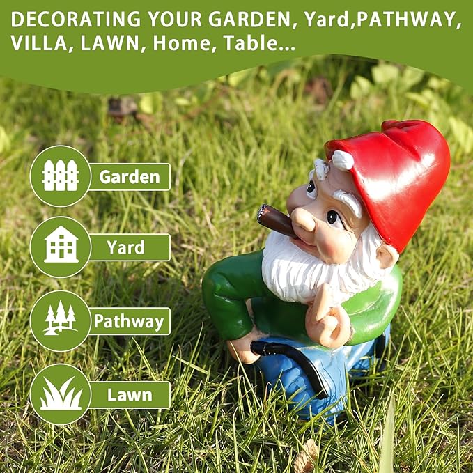 Garden Gnome Statue Outdoor Decor, Middle Finger Gnome Figurine Decorations Gnome Statue for Lawn Yard Balcony Porch Patio