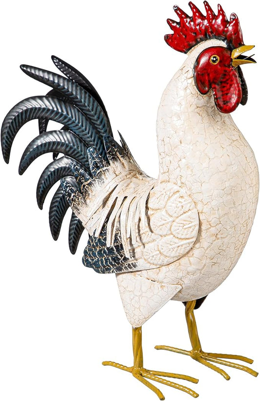 Evergreen Garden 14" Light Rooster Metal Animal Statues, Garden Decor Metal Yard Art for Lawn Backyard Party Wedding Decoration