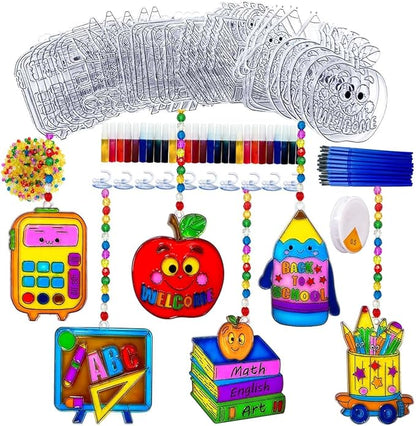 30 Sets Suncatcher Kit Back to School Suncatchers Apple Pencil Window Paint Art Drawing DIY Craft Kits Sun Catchers First Day of School Supplies for Stationery Party Gift Exchange Classroom Activities