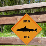 Warning Fierce Fish Area Aluminum Metal Sign Ocean Animal Caution Crossing Xing Street Sign Yellow Diamond Shape Funny Metal Sign For Indoor Outdoor Highway10x10in
