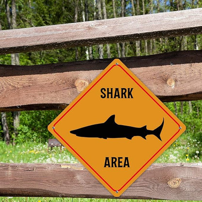 Warning Fierce Fish Area Aluminum Metal Sign Ocean Animal Caution Crossing Xing Street Sign Yellow Diamond Shape Funny Metal Sign For Indoor Outdoor Highway10x10in