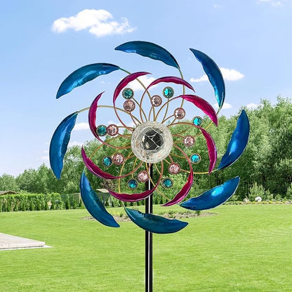 46" Wind Spinners for Yard and Garden with Solar LED Light, Metal Kinetic Wind Spinner Outdoor Decor, Wind Sculpture Yard Art Decorations for Patio, Lawn & Garden