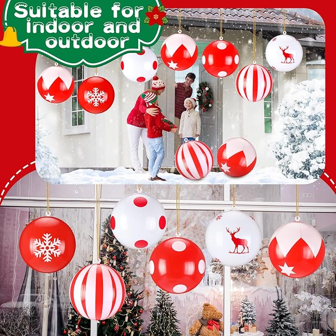 Leyndo 18 Pcs 9 Inch Inflatable Christmas Balls PVC Outdoor Christmas Decorations Xmas Hanging Ball Ornaments for Indoor Outdoor Yard Tree Home Patio Party Festive