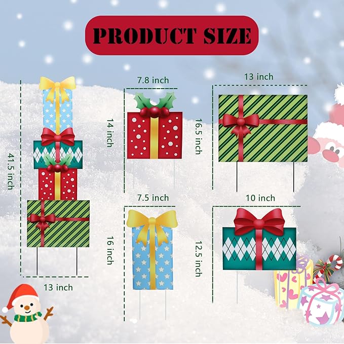 Afirst Christmas Yard Stakes Gift Box Christmas Yard Decorations Detachable 4 Stacked Gifts Boxes Metal Yard Stakes Outdoor Xmas Stake for Lawn Pathway Outdoor Decoration