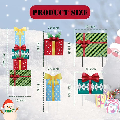 Afirst Christmas Yard Stakes Gift Box Christmas Yard Decorations Detachable 4 Stacked Gifts Boxes Metal Yard Stakes Outdoor Xmas Stake for Lawn Pathway Outdoor Decoration