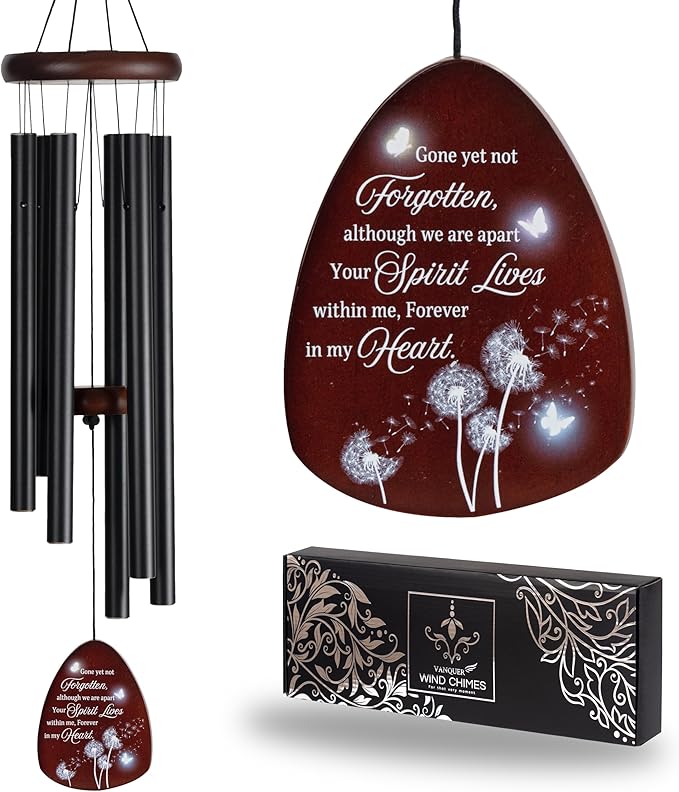 Memorial Wind Chimes for Loss of Loved One, Windchimes in Memory of a Loved One, Sympathy Gift Baskets, Bereavement Condolence Gifts, Memorial Gifts for Loss of Mom, 32" Sympathy Dandelion, Black