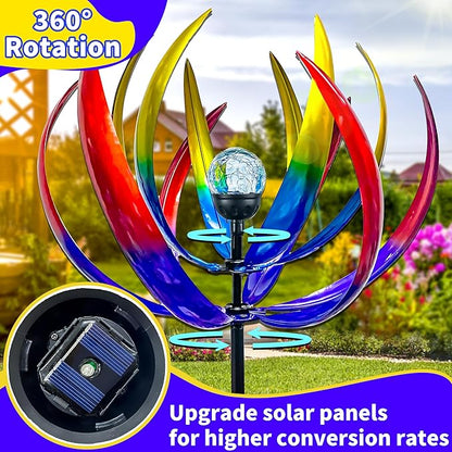 Wind Spinners Outdoor for Yard and Garden - Wind Sculptures & Spinners - 70 Inch Wind Spinner with Solar Powered Multi-Color Glass Ball Light for Yard Garden Backyard Lawn Decorations -Multicolored