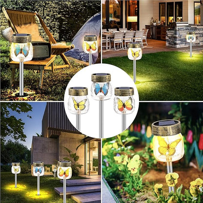 SUNWIND Solar Garden Lights Outdoor Decorative - 3 Pack Decorative Butterfly Glass Jar Lights for Pathway, Lawn, Yard