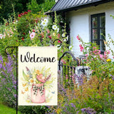 Welcome Spring Garden Flag for Outside,Mason Jar Spring Flowers Garden Flag Yard Lawn Porch Flags for Outdoor Decorations 12x18 Inch Double Sided