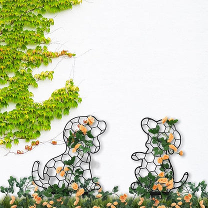 Metal Trellis Dog Garden Statue, Outdoor Metal Dog Stakes Gifts for Mother Father, Animal Art Lawn Garden Stakes 17 Inch, Set of 2