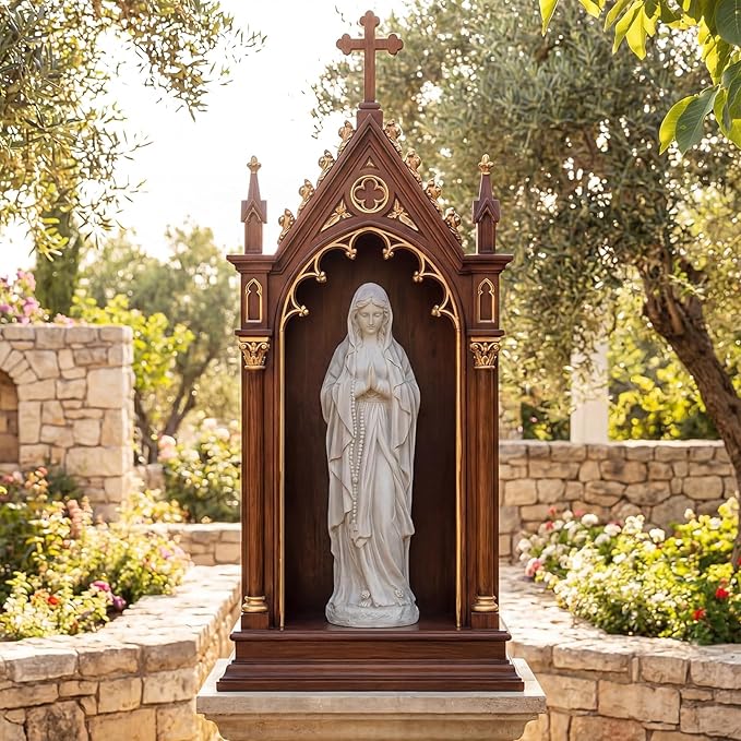 Giantex Virgin Mary Praying Statue 29.5", Blessed Mother Outdoor Religious Statue with Rosary Beads, Weather-Resistant MgO Catholic Yard Decor for Lawn, Patio, Prayer Garden & Memorial, Off White