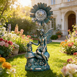 Garden Solar Fairy Statue - Mushroom Seat, Touching Rabbit, Iron Flower Glass Ball, Whimsical Outdoor Ornament