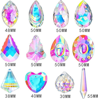 Kanpura 12 Pcs Crystal Suncatchers Colorful Chandelier Prisms Crystals Pendants Parts Hanging Ornament for Wedding Window Home Decor