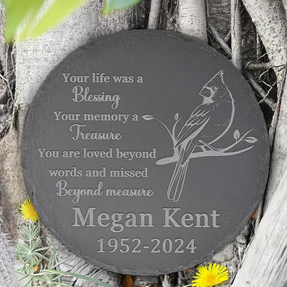 Memorial Garden Stone - Personalized Bereavement Gift for Loss of Loved One - Your Life was a Blessing - Round