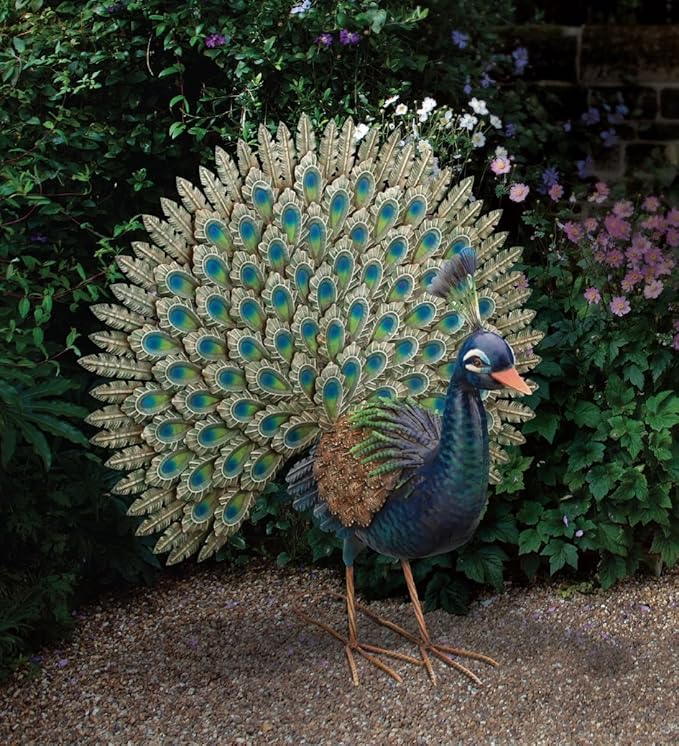 Regal Art & Gift Peacock Outdoor Statue, Decorative Garden Sculpture, Unique Metal Outdoor Figurine, Lawn Ornament Statue for Garden, Outdoor Sculpture for Yard, Wings Open, 25.25'L x9.75'W x 24.75'H