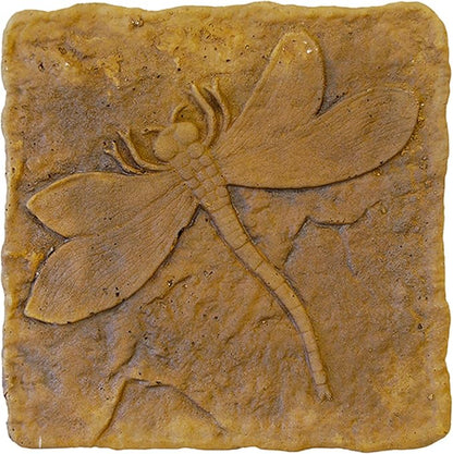 Athens Autumn Wheat Dragonfly Stepping Stone, 12” Square Concrete Garden Accent with Raised Dragonfly Design, Durable Outdoor Patio or Pathway Decor, Natural Brown Tones, Hand Cast Artisan Finish