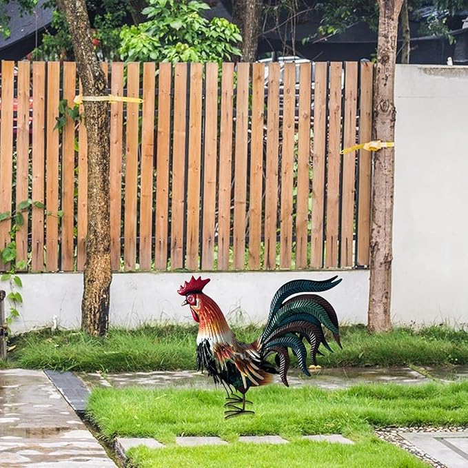 Fenteer Metal Decor Farm Animal Figurine Outdoor Garden Statue Landscape Chicken Sculpture Iron Crafts for Home, Orange
