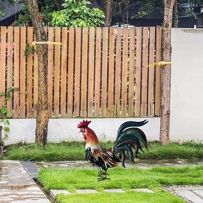 Fenteer Metal Decor Farm Animal Figurine Outdoor Garden Statue Landscape Chicken Sculpture Iron Crafts for Home, Orange
