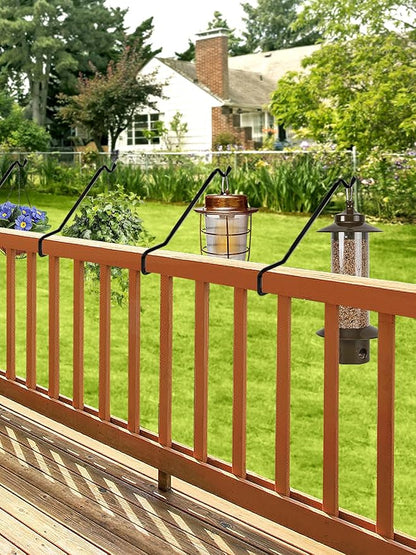 Biubee 4 Pack Deck Bird Feeder Hanger for Railing - Extended Angled Metal Deck Rail Plant Hanger for Bird Feeder Planters Lanterns Wind Chimes, Fit 2" × 4" & 2" × 6" Wooden Railings