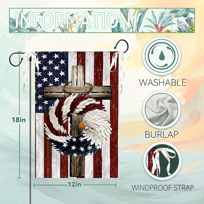 Patriotic Stars and Stripes Eagle Wreath Garden Flag 12x18 Inch Double Sided USA 4th of July Burlap Yard Flags Memorial Day Independence Day Yard Outdoor Decoration