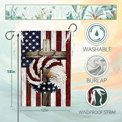 Patriotic Stars and Stripes Eagle Wreath Garden Flag 12x18 Inch Double Sided USA 4th of July Burlap Yard Flags Memorial Day Independence Day Yard Outdoor Decoration