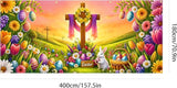 Easter Garage Door Banner 157.5x70.9in Large Spring Garage Door Cover Bunny Floral Outdoor Decorations for House Exterior Party Decor with Grommets Rope