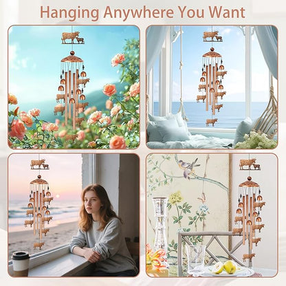 Cow Wind Chimes for Outside, Cow Gifts for Women Men Metal Windchimes Outdoors, Farmhouse Home Garden Patio Yard Decor