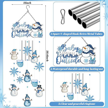 Chunful Winter Baby It's Cold Outside Wind Chimes Winter Snowman Snowflake Metal Wind Chimes Gifts Outdoor Decorations Wonderland Baby Shower Supplies for Home Lawn Porch Patio Garden