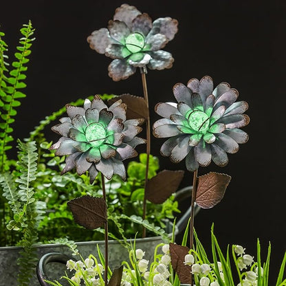 CEDAR HOME Galvanized Floral Garden Stake Outdoor Glow in Dark Plant Pick Water Proof Metal Stick Art Ornament Decor for Lawn Yard Patio, 4"W x 1.5"D x 13.8"H, 3 Set