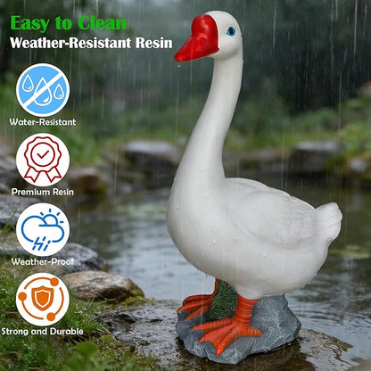 20" Large Porch Goose Statue Deocr, White Lifelike Lawn Goose Sculpture ,Resin Indoor or Outdoor Decorative Figurine for Garden, Patio, Yard, Entryway Accent, Unique Housewarming Gift, Gifts for Mom