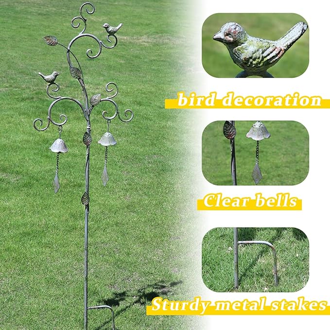 Garden Decor for Outside with Bells,Wind Chime Decorative Outdoor Yard Art, Metal Decorative Garden Stakes for Outside Garden,Flower Beds, Patio.