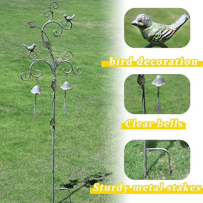 Garden Decor for Outside with Bells,Wind Chime Decorative Outdoor Yard Art, Metal Decorative Garden Stakes for Outside Garden,Flower Beds, Patio.