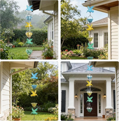 8.5ft Rain Chains for Outside,Colorful Hummingbird Rain Chain for Gutters and Downspouts, Rain Catcher Chain for Garden Yard Decor