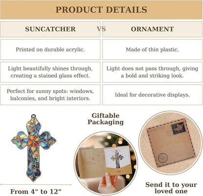 Christian Cross Acrylic Suncatcher, Christianity Sun Catcher for Window Hanging Ornament, Stained Glass Effect Indoor Outdoor Decor for Mother's Day, Mom, Grandma, Wife, Women