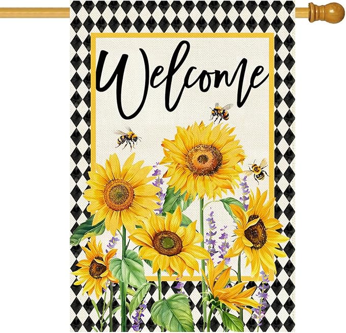 Baccessor Spring Summer House Flag 28x40 Inch Double Sided Burlap,Sunflowers Floral Flowers Large Garden Flag Holiday Yard Porch Patio Outdoor Outside Decoration