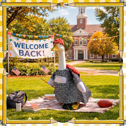 Blue Hoodie Goose Outfit Sweatshirt Porch Goose Clothes Dress with Wide Hat Sunglass for 23'' Geese Statue Outdoor(Back to School)