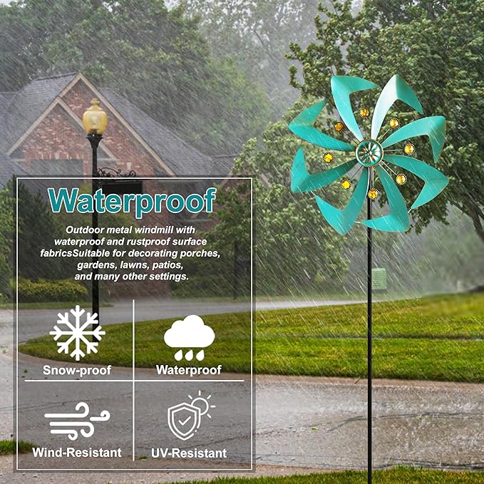 360° Outdoor Wind Spinner, Wind Sculpture Spinner with Metal Stake, Yard Art Decor for Patio, Lawn & Garden (Green Copper)