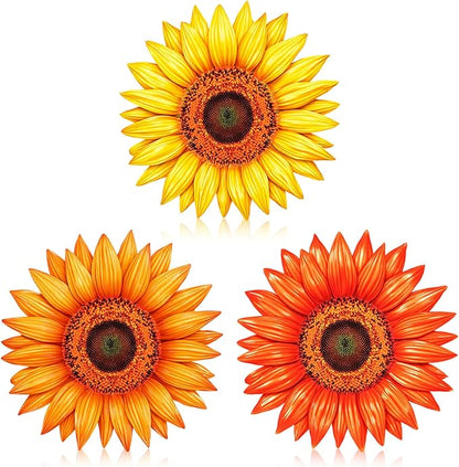 Fiwochic 3 Pack Sunflower Stepping Stones for Garden 9.8 Inch Wooden Dimensional Outdoor Decorative Pavers Stones for Patio Walkway Yard Art Decor, 3 Colorful Color