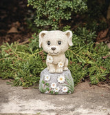 Roman 7.5” Cute Puppy on a Rock Garden Statue – Outdoor Figurine – Dog Lover Yard Decor, Lawn or Patio Accent for Garden