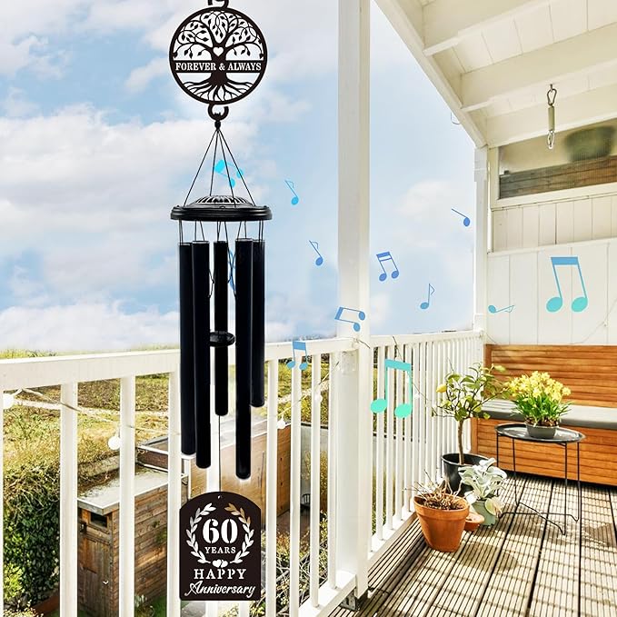 37'' 60th Anniversary Wind Chime Gifts, Golden Anniversary Keepsake Gifts Ideas, Happy 60th Decorations for Parents, Couples, Husband, Wife, Friends