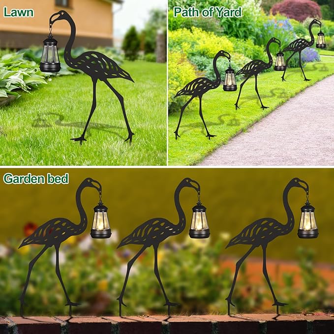 nawaza Flamingo Metal Garden Stakes Decorative 2Pack,Solar Lights Outdoor Garden Decor Stake,Birthday Gifts for Mom Women,Decorative Metal Housewarming Ornament for Lawn Patio Yard Pathway Black.