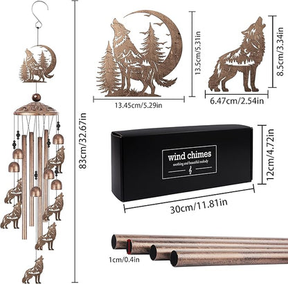 Romart Wolf Wind Chimes for Outside, Wolf Gifts for Women Men Birthday Metal Sympathy Memorial Windchimes for Outdoors Indoors, Garden, Patio, Home, Porch, Yard Decorations
