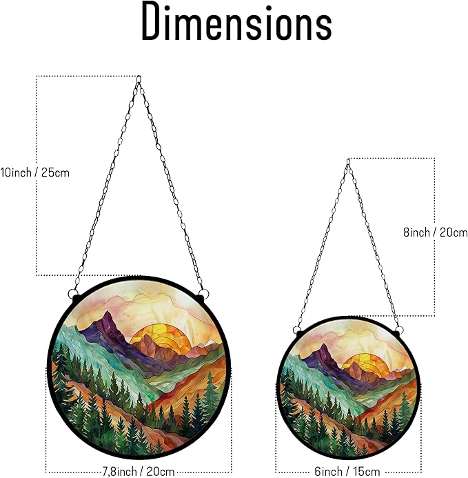 Mountain Range Stained Glass Window Ornaments, Painted Suncatchers, Patio Decor, Outdoor Garden Decor, Balcony Decor, Home Decor, Glass Art, 7.8 inch